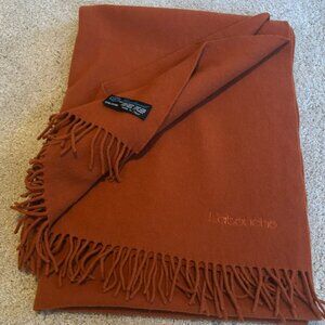 L'atouche Logo 100% Virgin Lambswool Large Orange Fringed Scarf Italy 80" x 28"